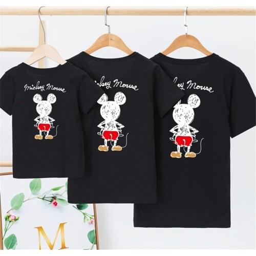 Disney Mickey Mouse Print Family Matching Outfits Mom Baby Mommy and Me Tee-shirt Clothes Woman Girls Cotton Tops Dropship Tees
