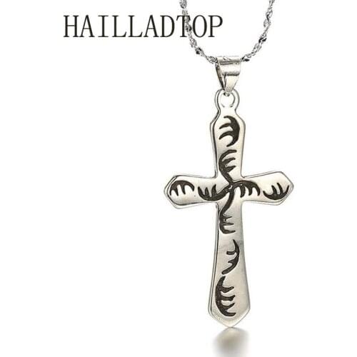 Silver Plated Necklaces & Pendants Cross Pendant Necklaces for Women Men Jewelry Collares Thai Silver Vintage ornaments