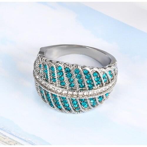 Couple Wedding Rings Women Rings Silver Plated Striped Green Cubic Zirconia Rings Birthday Gift for Girlfriend Fashion Jewelry