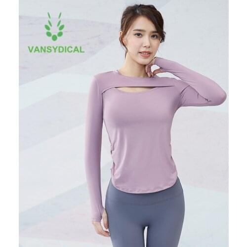 Sexy Hollow Fitness Sports Yoga Shirts Women Side Fold Gym Long Sleeve Training Running T-shirts Workout Sportswear Tops