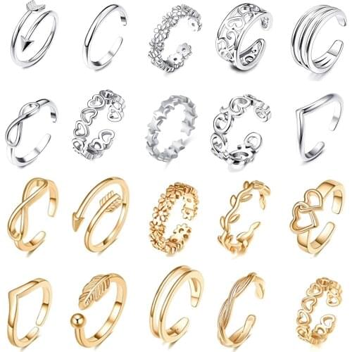 Adjustable Toe Rings for Women Flower Arrow Band Open Tail Ring Women Beach Foot Jewelry Fingers Joint Tail Ring Band Sandals
