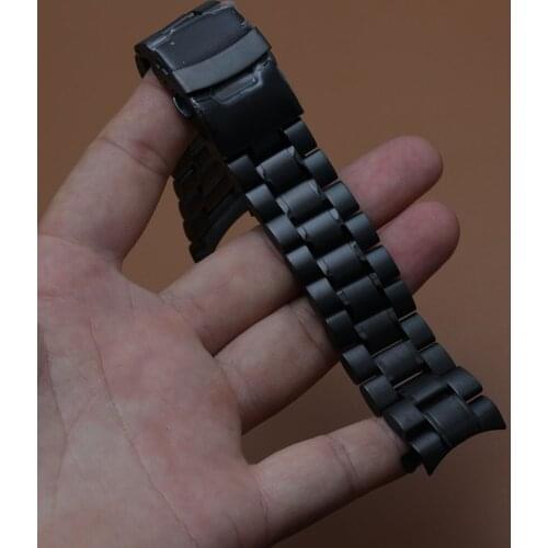 18 20 22 24mm Silver Black Curved mouth Watchband belts solid Stainless Steel Mens Watch Band Strap Double Lock Flip Bracelet