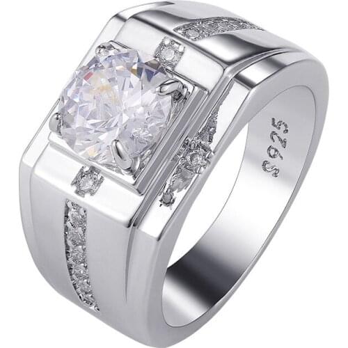 Luxury Men 925 Sterling SIlver Rings with Clear CZ Zircon Stone Silver Ring for Wedding Fine Jewelry Fathers Day Birthday Gift