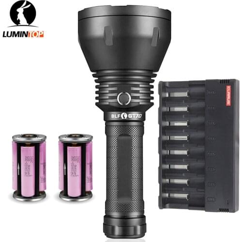 LUMINTOP GT70 handheld flashlight kit 12 V Cree XHP70.2 max 7500 lumen beam distance 1400 meter torch with batteries charger