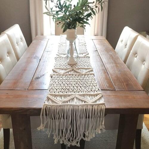 Macrame Table Runner with Tassels Bohemian Woven Table Runner Wedding Decoration Handmade Macrame Table Runner 35X160cm