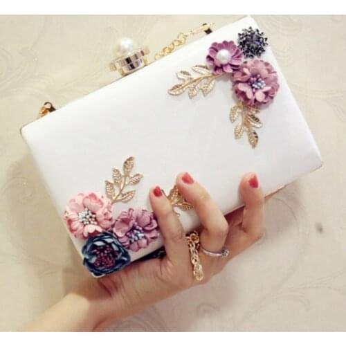 Fashion Designer Women Girl PU Leather Clutch Handbags Evening Bag Luxury Femme Flower Bag Chain Shoulder Bag Wedding Bags
