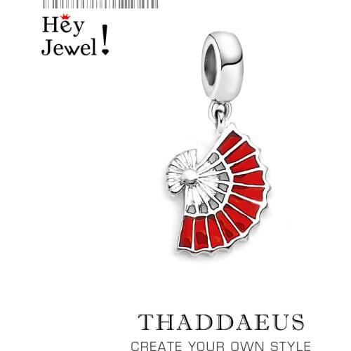 Newest Red Enamel Fan Cool Pendant Charm Ethnic 925 Sterling Silver Fashion Jewelry Gift For Women Band Party Fan Pendant