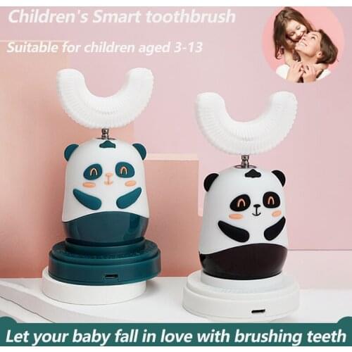 Smart 360° Kids Sonic U type Electric Toothbrush Silicon Automatic Ultrasonic Base charging Tooth Brush Cartoon Pattern Children