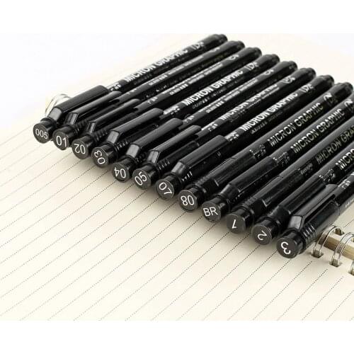 12 Sizes black Pigma micron pen waterproof Hand-drawn design sketch needle pen hand dawing liner fineliner cartoon signature pen