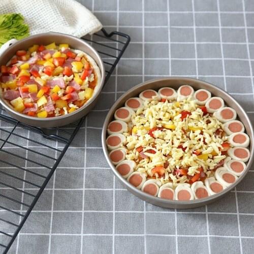 6/8 inch Round Pizza Plate Pizza Pan Deep Dish Tray Carbon Steel Non-stick Mold Baking Tool Baking Mould Pan Pattern GUANYAO