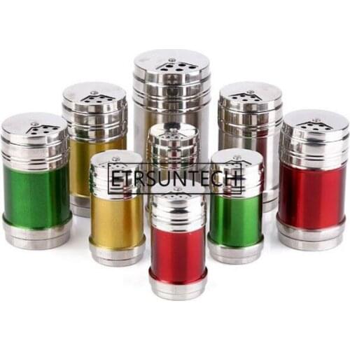 Stainless Steel Seasoning Jar Dredge Salt Sugar Pepper Shaker Condiment Can with Rotating Cover Multi-purpose Kitchen Tool