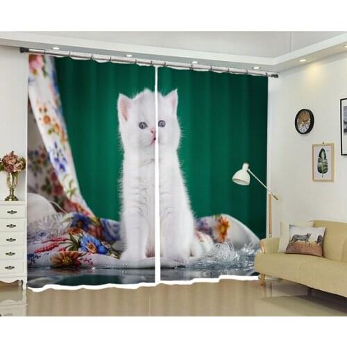 White cat 3d Curtains For Living Room Window Treatments Modern Curtains For Beding Room living room High-precision Shade