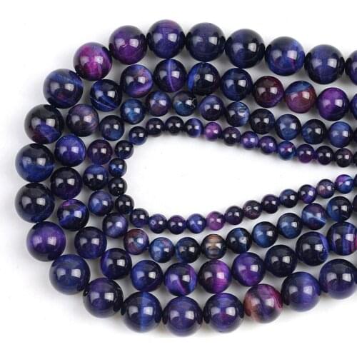 6/8/10mm Purple Bicolor Tiger Eye Stone Natural Round Loose Spacer Beads For Jewelry Making DIY Bracelet Charm Accessories 15