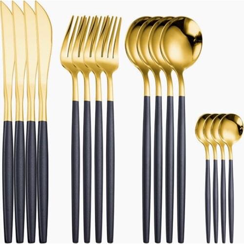 Black Gold Stainless Steel Cutlery Set Reusable Creative Tableware Luxury Dinnerware Spoon Knife Fork Set Kitchen Utensils Set