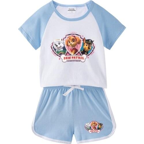 Paw Patrol Children Clothes Set Kids Casual Costumes Summer Breathable Cotton T-shirt Skye Short Sleeve Shorts Suit For Girls