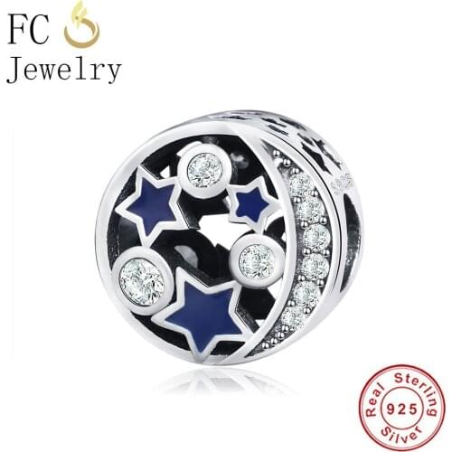 FC Jewelry Fit Original Brand Charm Bracelet 925 Sterling Silver Charm Beaad Vintage Night Sky Shimmering Midnight Blue Enamel