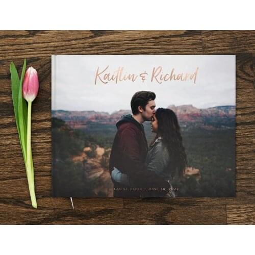 Photo Wedding Guest Book Wedding Guestbook Real Rose Gold Foil Custom Guest Book Wedding Gift Custom Photo Guestbook Alternative