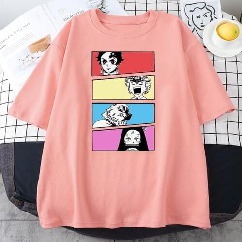 Japan Anime Demon Slayer Print T shirts Woman Summer Short Sleeve O Neck Hip Hop Streetwear Female Fashion Oversized Tee shirts