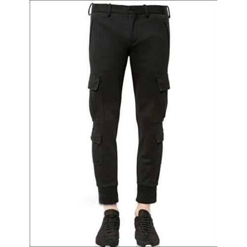 Hot 2020 New Men Clothing Multi-pocket Pants Received Knitted Slim Tooling Ankle Length Trousers Skinny Pants Costumes