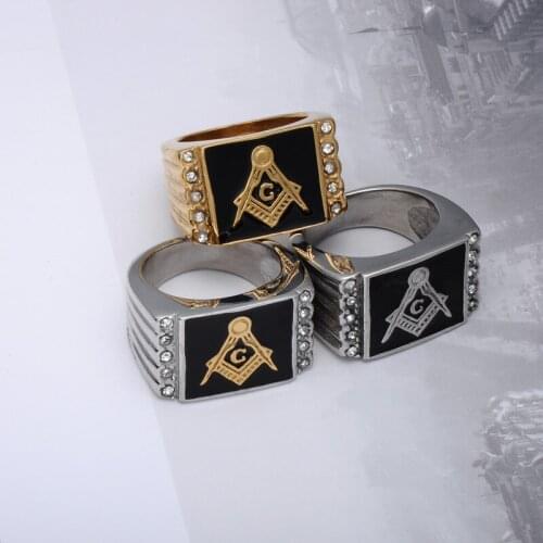Set auger titanium steel ring fashion titanium steel casting Masonic Ring totem gold ring