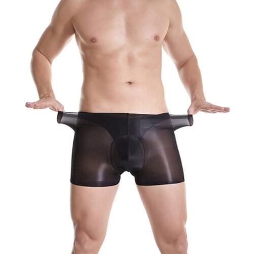 New Mens underwear Nylon Panties Seamless Sexy Transparent Boxer Pants Oily boxer mens underwear Invisible penis Pouch