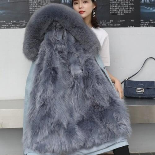 2020 New Fashion Winter Womens Real Fur Coats Plus Size Hat Parkas Detachable Fur Liner Middle Long Female Jackets Casual