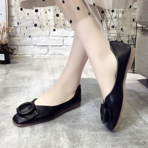 New Spring Leather Women Shoes Ladies Low Heel Ladies Work Shoes Flat Shoes Round Toe Soft Bottom comfortable sweet Shoes U19-86