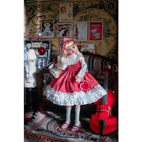 BJD doll clothes is suitable for 1/3 1/4 1/6 size retro red soft skirt small dress 4 pieces doll accessories