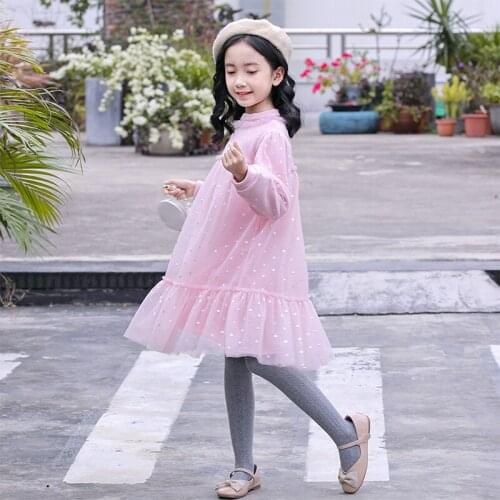 Net yarn princess dress new Korean version of long-sleeved thick sequin printed cute girl dress autumn and winter