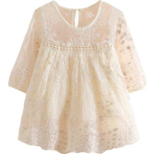 Baby Girls Long Sleeve Dress Infant Embroidery Princess White Fashion Round Neck Dresses