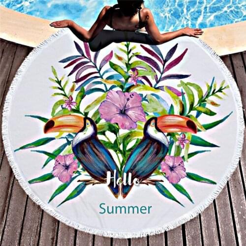 Printed Large Leaves Flower Flamingo Beach Towel Round Microfiber Beach Towels Roundie Adults Serviette De Plage Toalla Playa