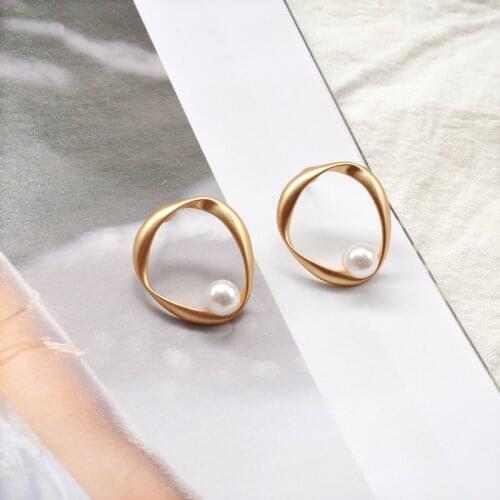 S925 Silver Needle Personality Temperament Matte Irregular Circle Imitation Pearl Earrings Student Gift Jewelry Accessories