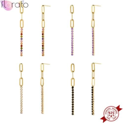 925 Sterling Silver Ear Needle Rainbow Crystal Drop Dangle Earrings for Women Minimalist Gold Color Charming Earrings
