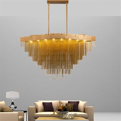 Modern Luxury Tassel Chain Aluminum Pendant Lamp Living Room Dining Room Bedroom Ceiling Light LED Chandelier PA0027