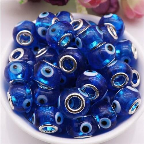 10Pcs Blue Eye Shape Large Hole Glass Crystal Beads fit European Adult Pandora Bracelet for Jewelry Making DIY for Women Girls