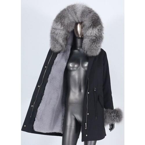 BLUENESSFAIR 2021 Waterproof Long Parka Real Fur Coat Winter Jacket Women Natural Fox Fur Collar Hooded Cuffs Thick Warm Fashion