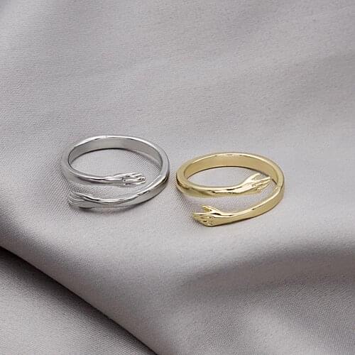 Simple Gold Silver Color Love Hug Open Ring For Women Cute Hands Embracing Adjustable Rings Party Couple Jewelry