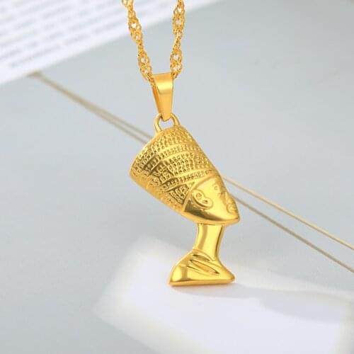 Vintage Punk Egyptian Queen Nefertiti Pendants Necklaces For Women Gold Stainless Steel Fashion Choker Jewelry African Gifts
