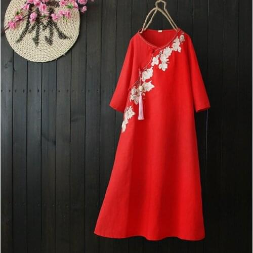 Retro Loose Casual Dresses For Women 2019 Summer Autumn Embroidery White Half Sleeve Vestido Elegant Robe Vintage Femme DD1484 S