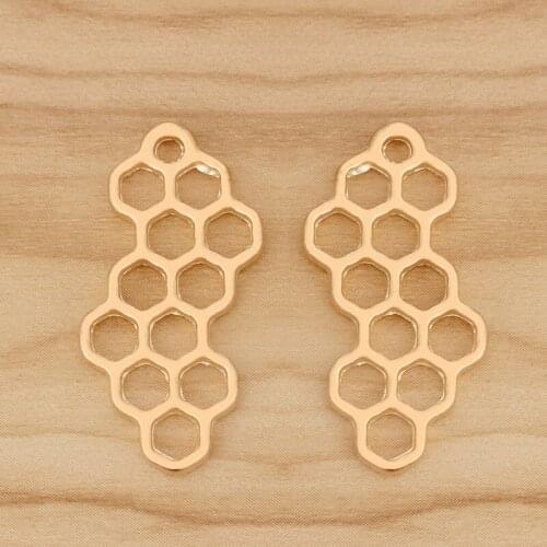 10 Pieces Gold Tone Bee Hive Honeycomb Charms Pendants for Earrings Necklace Jewelry Making Accessories 31x15mm