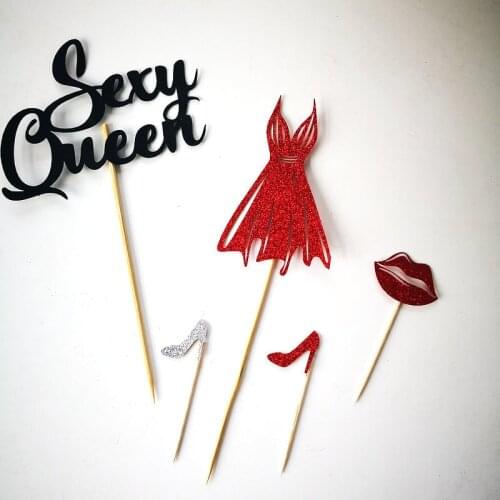 10pcs Sexy Queen Cupcake Topper High Heels Lady Dress Happy Birthday Paper Cake Topper For Lady Birthday Party Cake Decorations