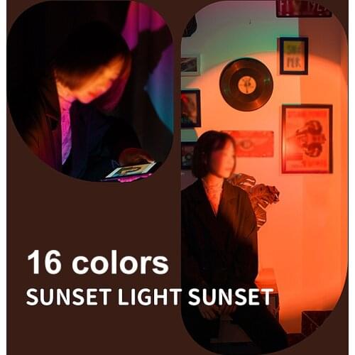 16 Colors LED Sunset Projector Lamp 360 Degree Rotation Rainbow Projection Light Sunset Lamp with Tripod Room Background Decor
