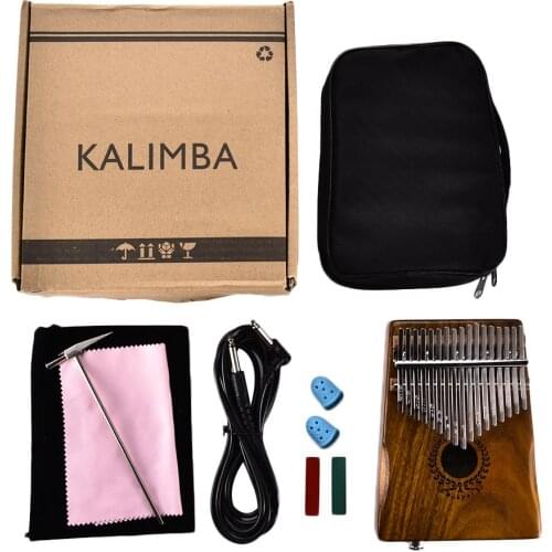 17 Keys EQ Kalimba Solid Acacia Thumb Piano Link Speaker Electric Pickup With Bag Cable