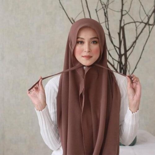 2021 Women Plain Heavy Chiffon With Lacce And Rope Style Hijab Wrap Solid Color Muslim Hijabs Scarf Headscarf 20 COLOR