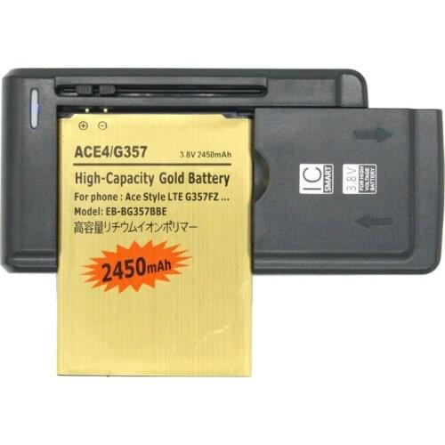 2450mAh EB-BG357BBE Gold Replacement Battery + Universal Charger For Samsung Galaxy ACE 4 SM-G357 G357 SM-G357FZ G357F