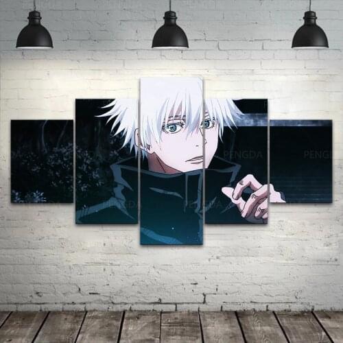 5 Pieces Jujutsu Kaisen Prints Canvas Wall Poster Art Painting Japanese Animation Modular Pictures for Kids Room Home Decor