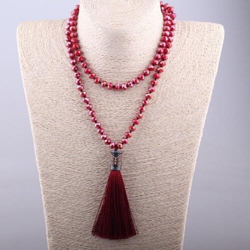 Free Shipping Fashion Knotted Red Glass Crystal Metal Starfish Long Tassel Pendant Necklace