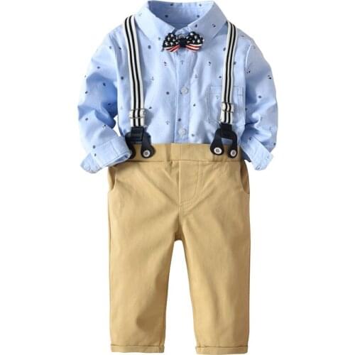Baby Boys 9M-2Y Spring Long Sleeve Shirt Rompers & Bow Tie & Bib Pant Bebes Clothing Set Fashion Gentleman Triangle Shirt Suits