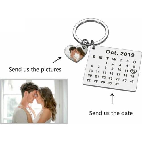 Custom Calendar Keychain Wedding Anniversary Boyfriend Gifts Handwork Engraved Private Date Name Stainless Steel Keyring