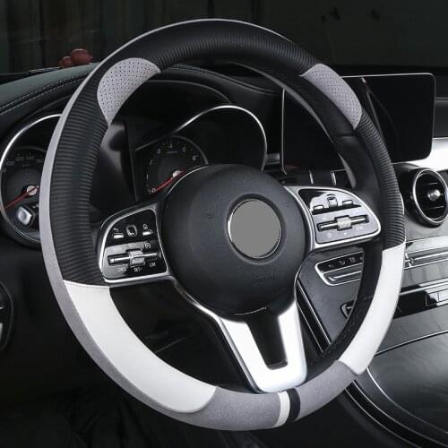 Steering Wheel Cover Pink Steering Wheel Cartoon panda ears Car Accessories for women Cute handle cover Leather stitching